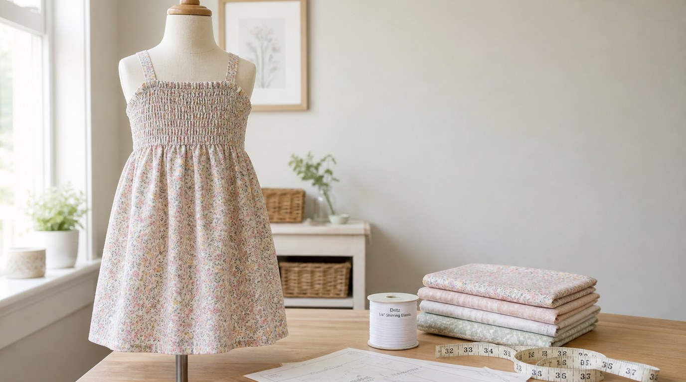 Simple Shirred Dress for Girls: Easy Sewing Project Tutorial - Image 1